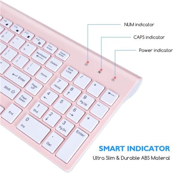 Pink Wireless Keyboard and Mouse Combo, cimetech Compact Full Size Pink Wireless - Picture 5 of 6